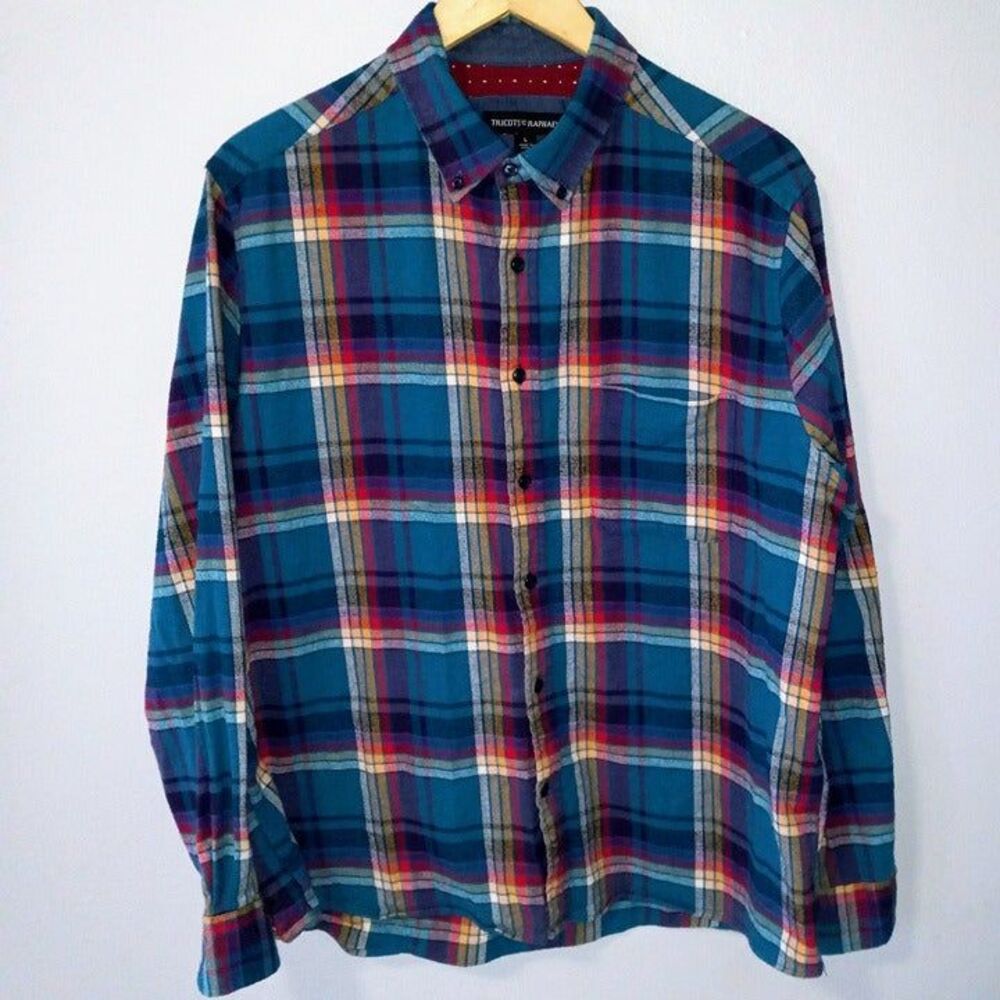 Tricots St Raphael Large Madras Plaid Button Down Shirt-Cabincore-Classic-Layer